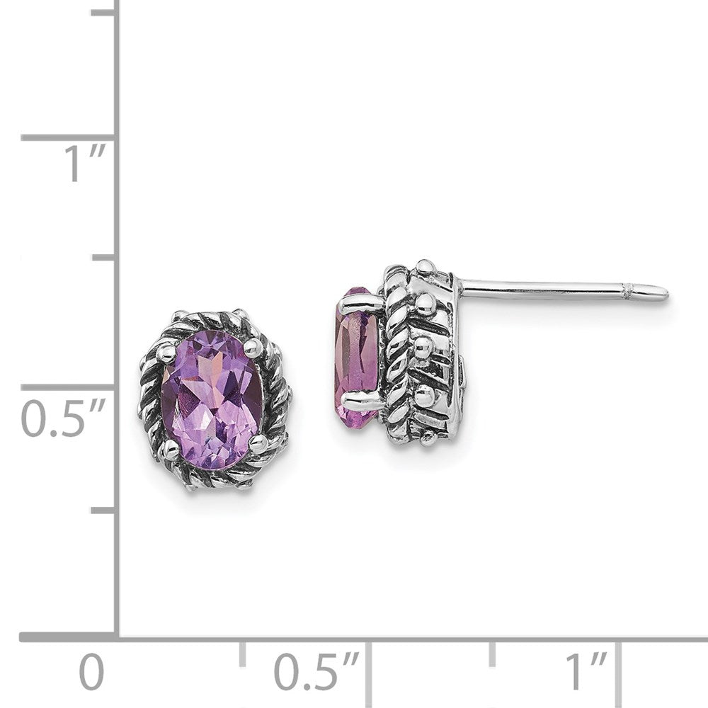 FJC Finejewelers 925 Sterling Silver Stud Antiqued Amethyst Earrings 10 x 8 mm