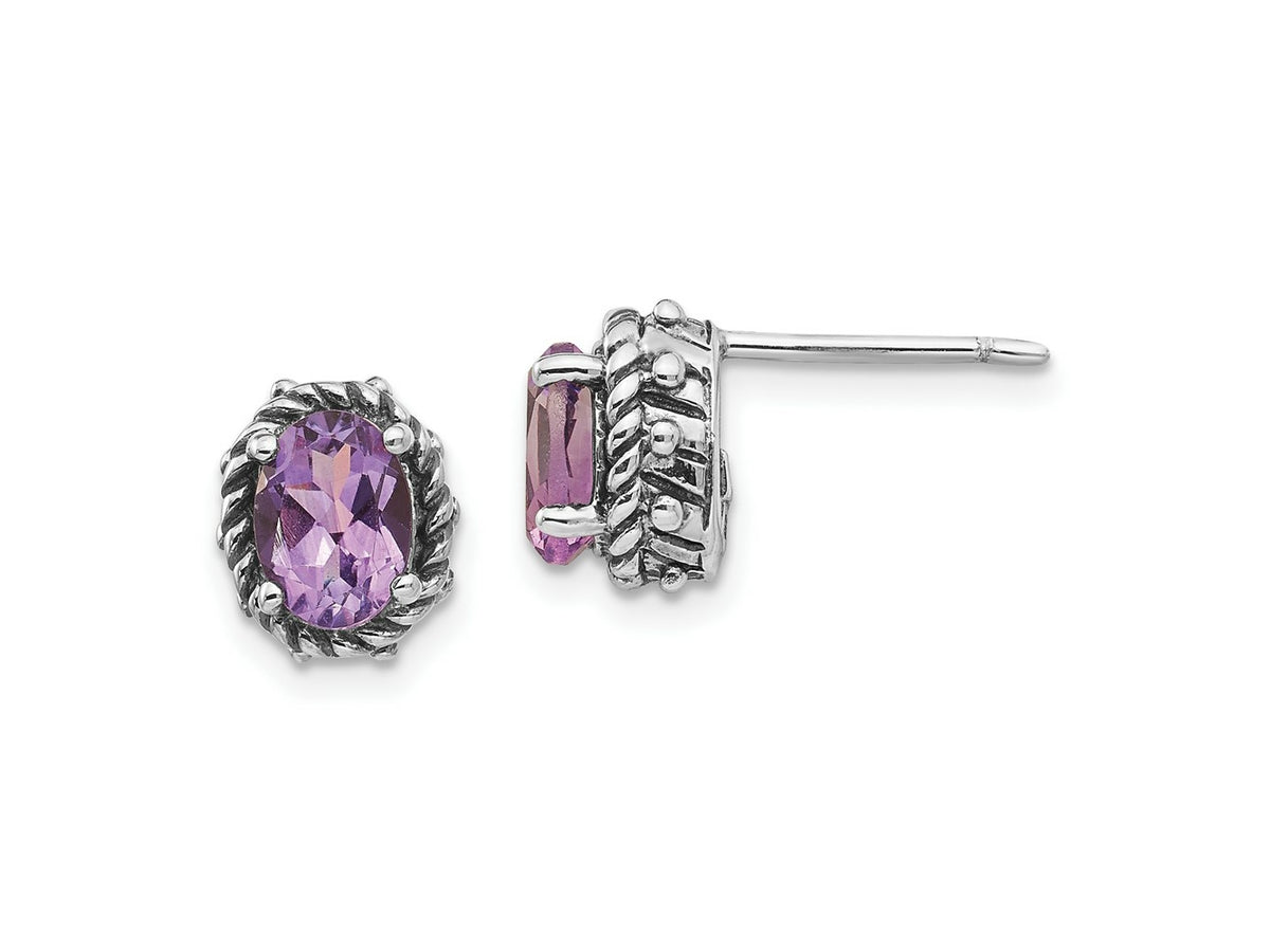 FJC Finejewelers 925 Sterling Silver Stud Antiqued Amethyst Earrings 10 x 8 mm
