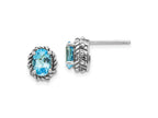 FJC Finejewelers 925 Sterling Silver Stud Blue Topaz Antiqued Earrings 10 x 7 mm