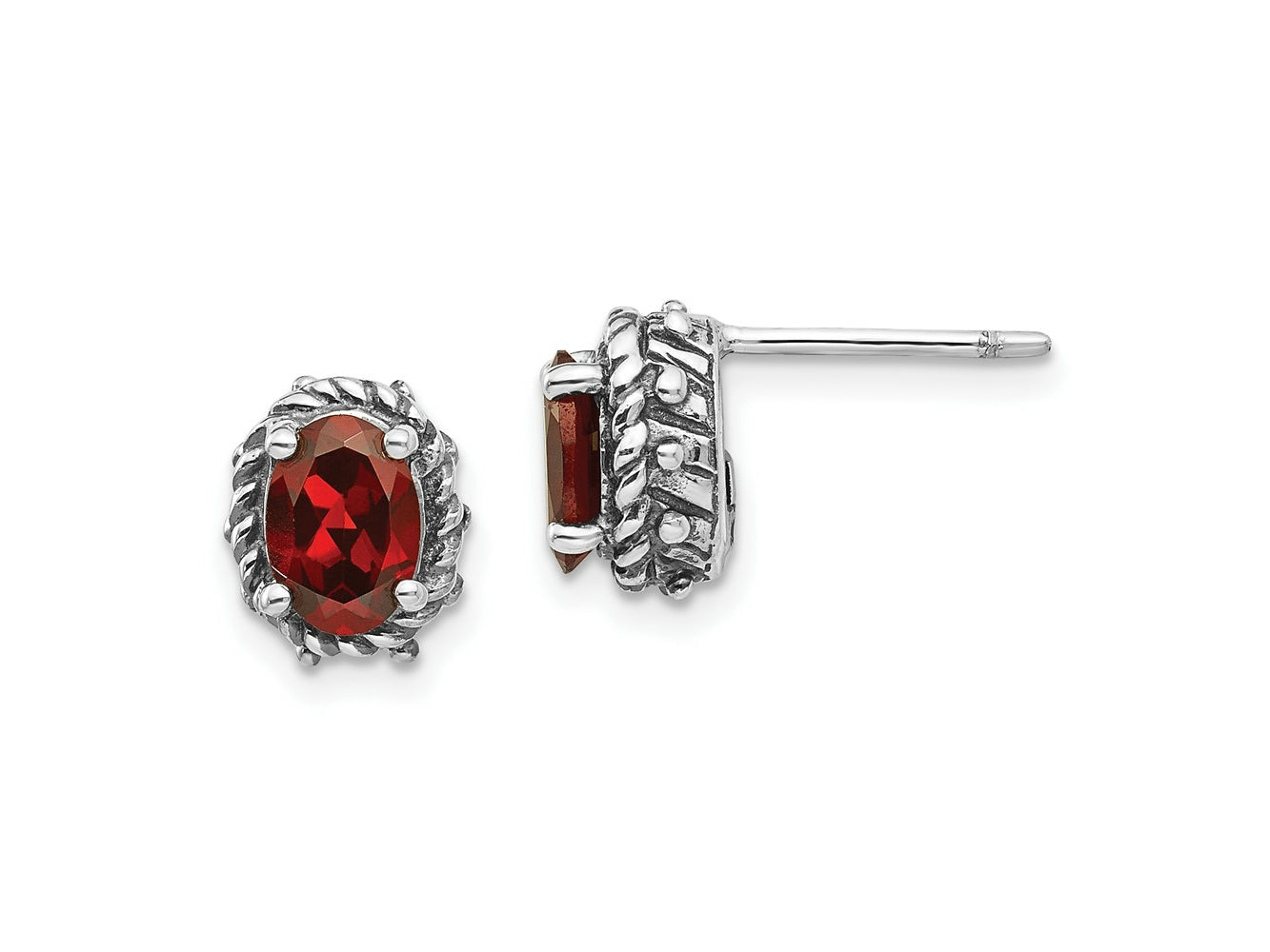 FJC Finejewelers 925 Sterling Silver Stud Antiqued Garnet Earrings 10 x 8 mm