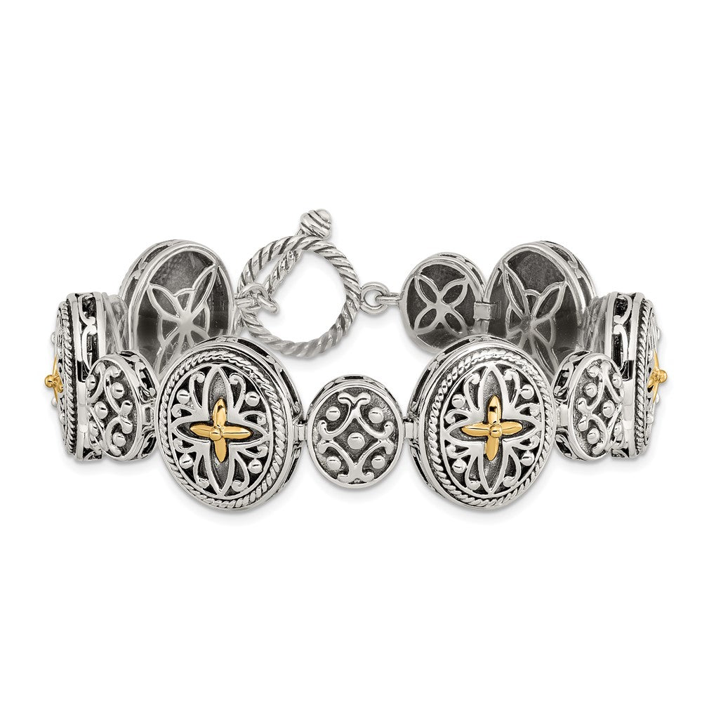 FJC Finejewelers Sterling Silver with 14kt Accent Fancy Antiqued Bracelet 8 Inches x 20 mm