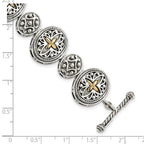 FJC Finejewelers Sterling Silver with 14kt Accent Fancy Antiqued Bracelet 8 Inches x 20 mm
