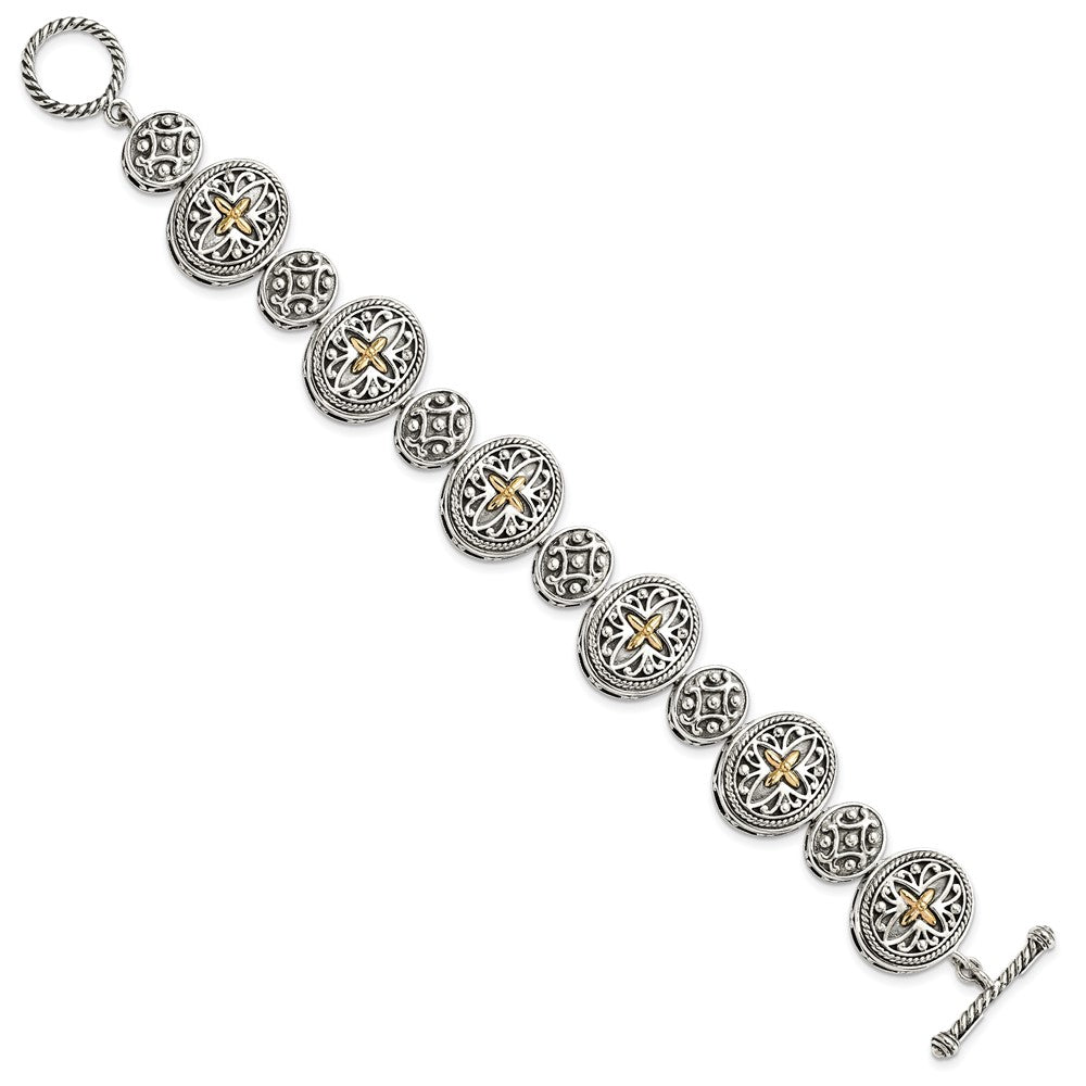 FJC Finejewelers Sterling Silver with 14kt Accent Fancy Antiqued Bracelet 8 Inches x 20 mm