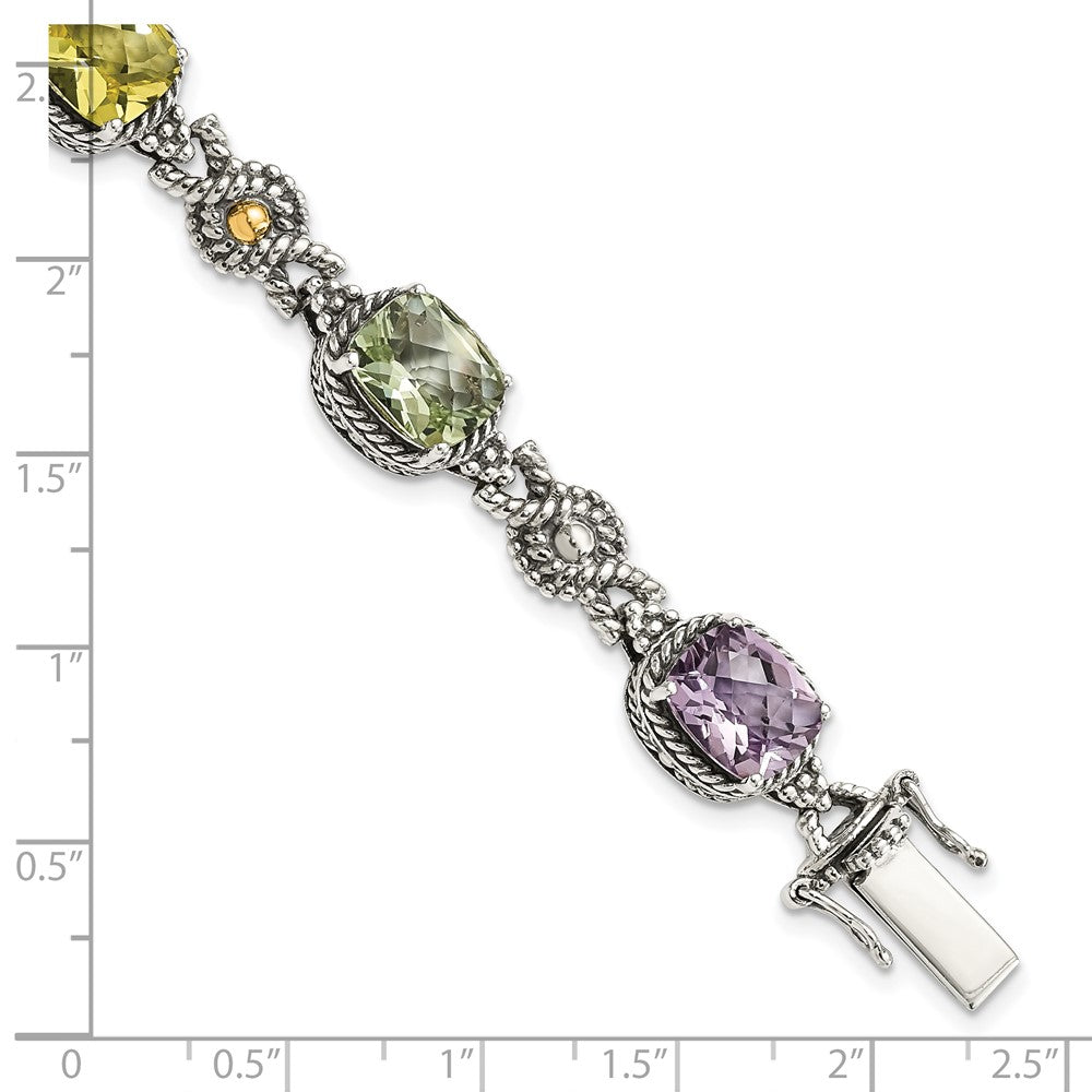 FJC Finejewelers Sterling Silver with 14kt Accent Pink Green Lemon Quartz Bracelet 7.25 Inches x 10 mm