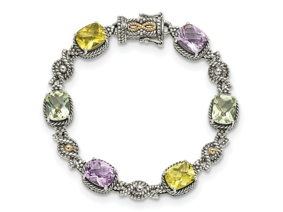 FJC Finejewelers Sterling Silver with 14kt Accent Pink Green Lemon Quartz Bracelet 7.25 Inches x 10 mm