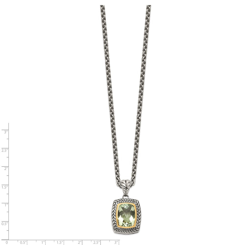 FJC Finejewelers Sterling Silver with 14kt Accent Antiqued with Green Quartz Necklace 20 Inches x