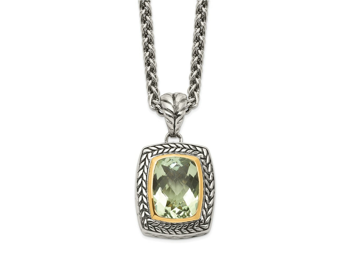 FJC Finejewelers Sterling Silver with 14kt Accent Antiqued with Green Quartz Necklace 20 Inches x