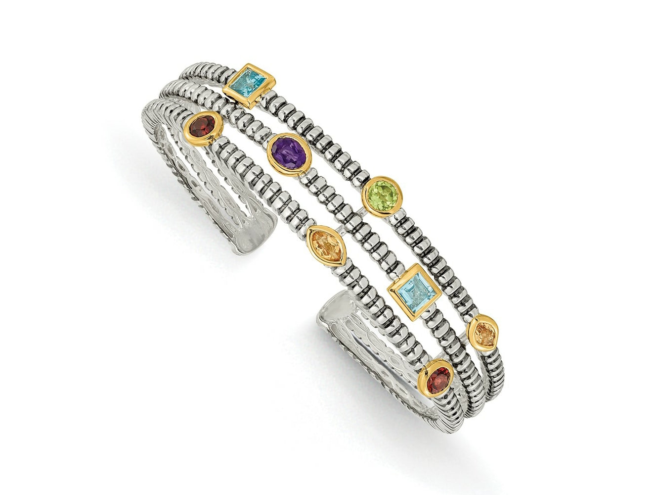 FJC Finejewelers Sterling Silver with 14kt Accent Antiqued with 1.74tw Cuff Bracelet 14 mm