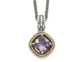 FJC Finejewelers Sterling Silver with 14kt Accent Spiga Antiqued with Amethyst Necklace 18 Inches x 14 mm