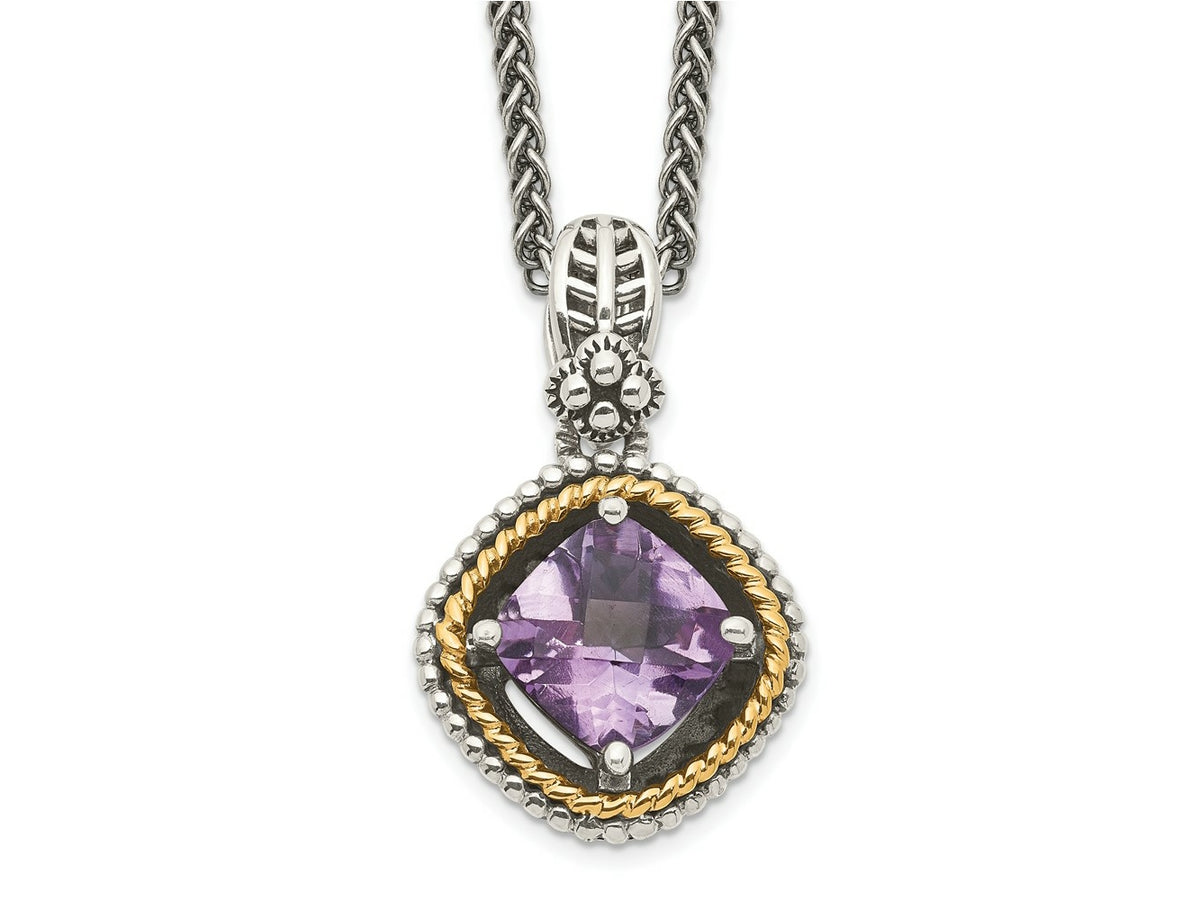 FJC Finejewelers Sterling Silver with 14kt Accent Spiga Antiqued with Amethyst Necklace 18 Inches x 14 mm