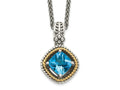 FJC Finejewelers Sterling Silver with 14kt Accent Antiqued with Swiss Blue Topaz Necklace 12 mm