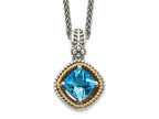 FJC Finejewelers Sterling Silver with 14kt Accent Antiqued with Swiss Blue Topaz Necklace 12 mm