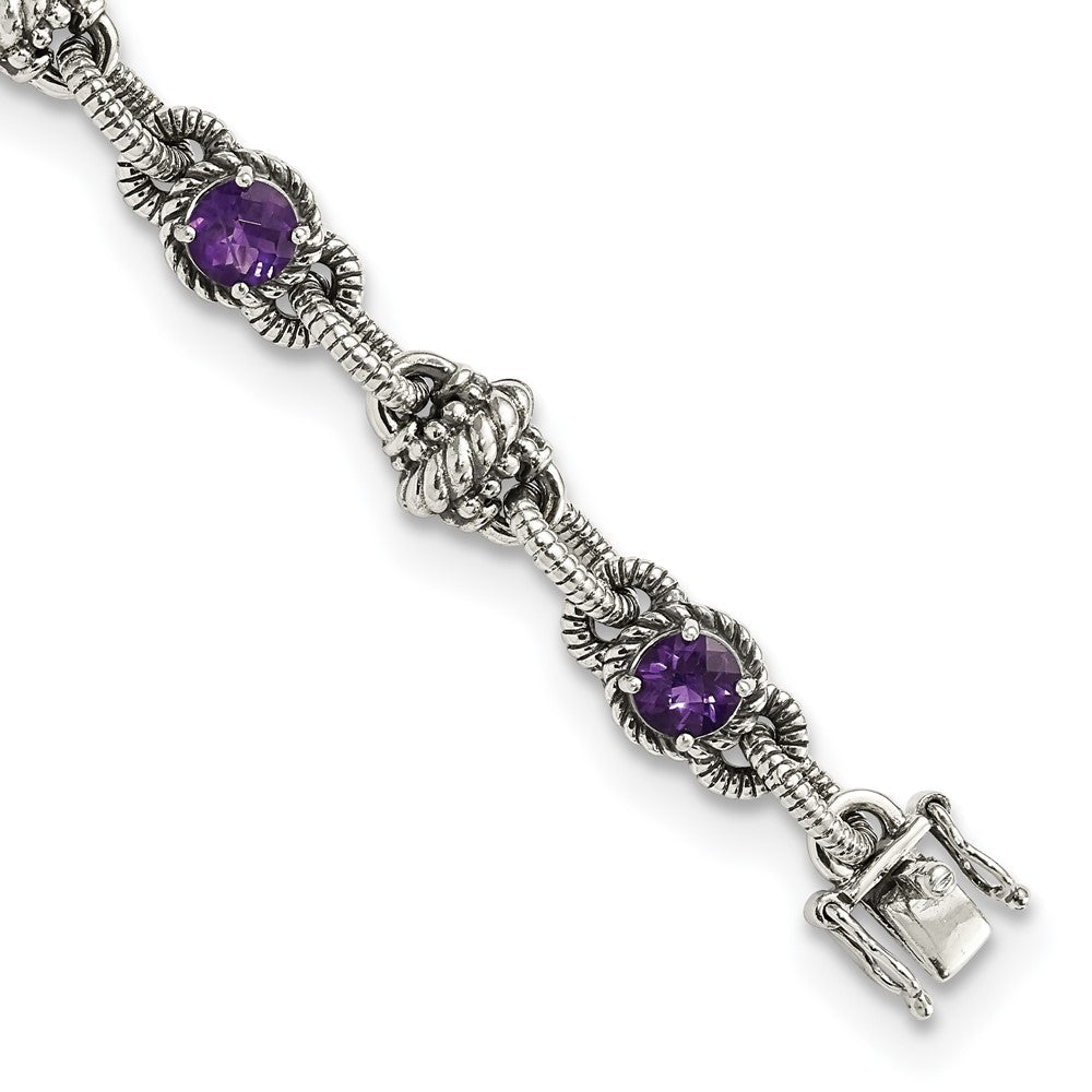 FJC Finejewelers 925 Sterling Silver Antiqued Amethyst Bracelet 7.75 Inches x 10 mm