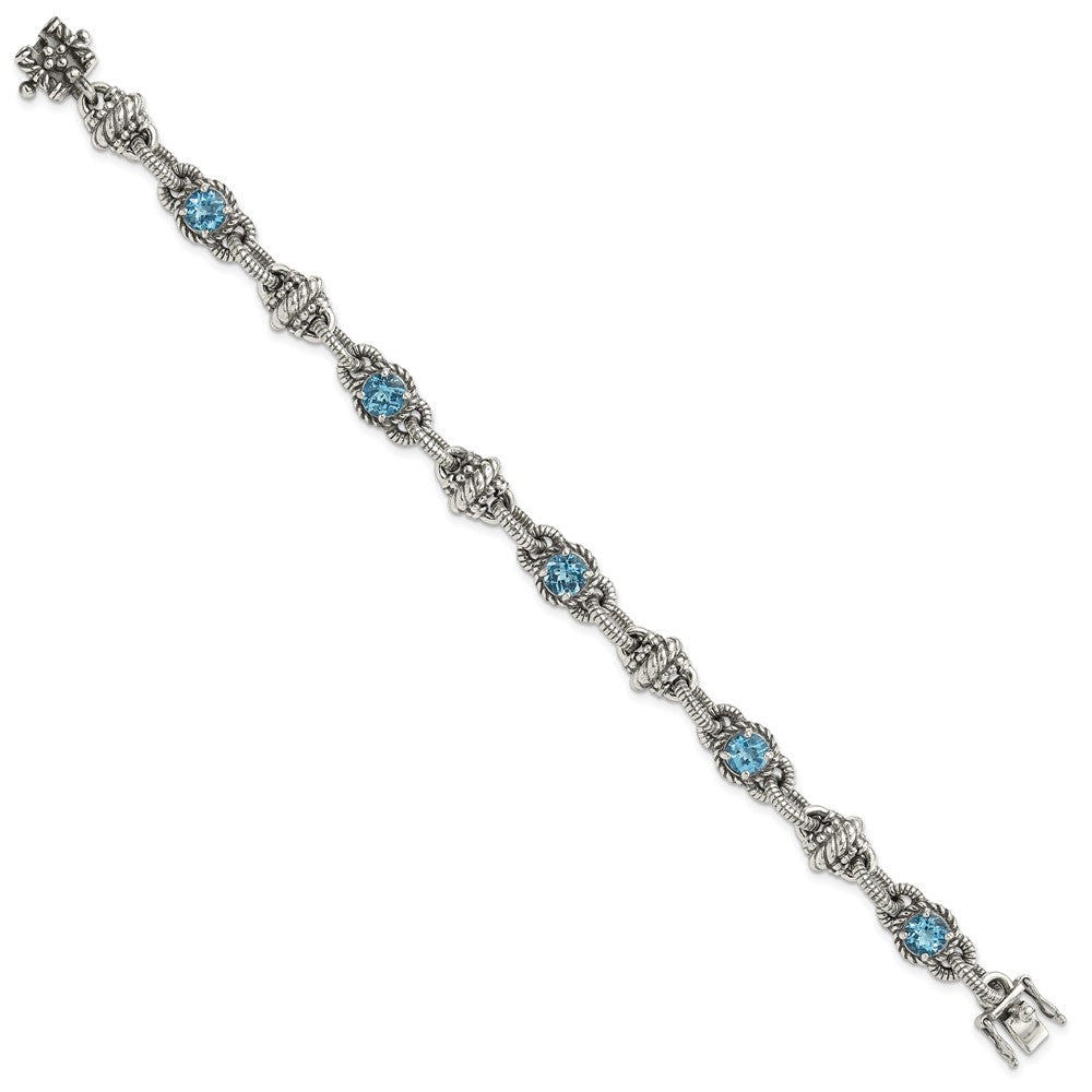 FJC Finejewelers 925 Sterling Silver Antiqued Swiss Blue Topaz Bracelet 7.75 Inches