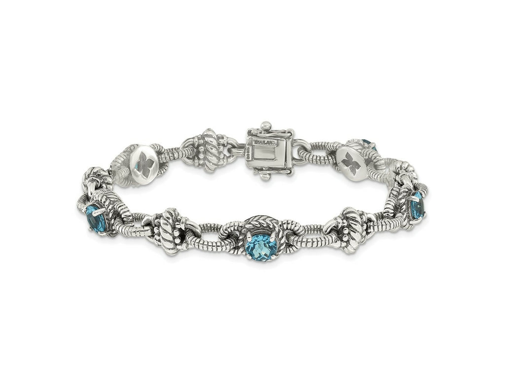 FJC Finejewelers 925 Sterling Silver Antiqued Swiss Blue Topaz Bracelet 7.75 Inches