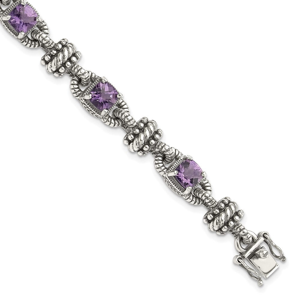 FJC Finejewelers Sterling Silver with 14kt Accent with Amethyst Antiqued Bracelet 7.5 Inches x 8 mm