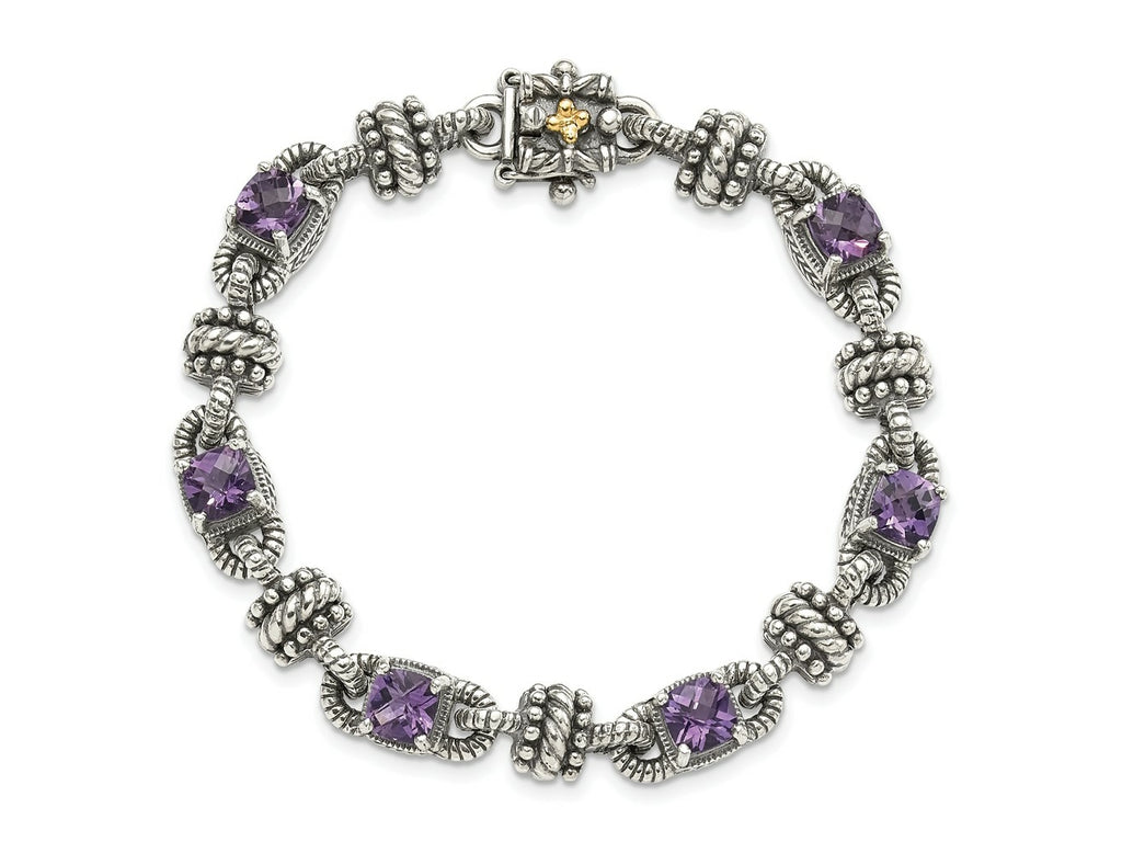 FJC Finejewelers Sterling Silver with 14kt Accent with Amethyst Antiqued Bracelet 7.5 Inches x 8 mm