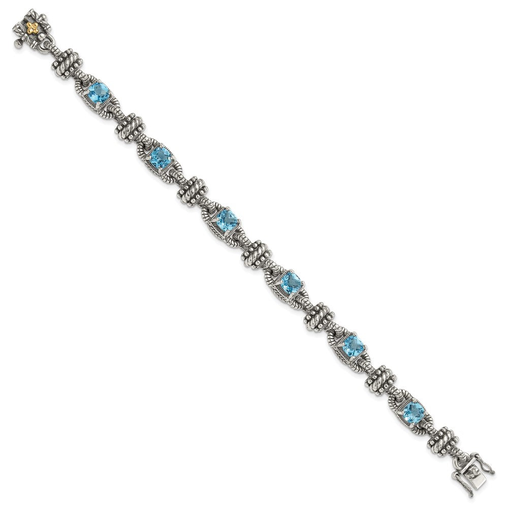 FJC Finejewelers Sterling Silver with 14kt Accent Antiqued Swiss Blue Topaz Bracelet 7.5 Inches x 10 mm