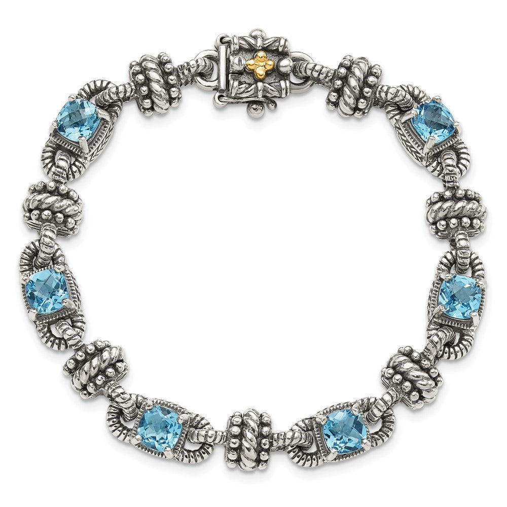 FJC Finejewelers Sterling Silver with 14kt Accent Antiqued Swiss Blue Topaz Bracelet 7.5 Inches x 10 mm
