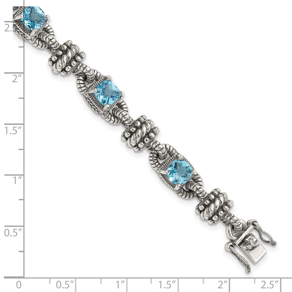 FJC Finejewelers Sterling Silver with 14kt Accent Antiqued Swiss Blue Topaz Bracelet 7.5 Inches x 10 mm