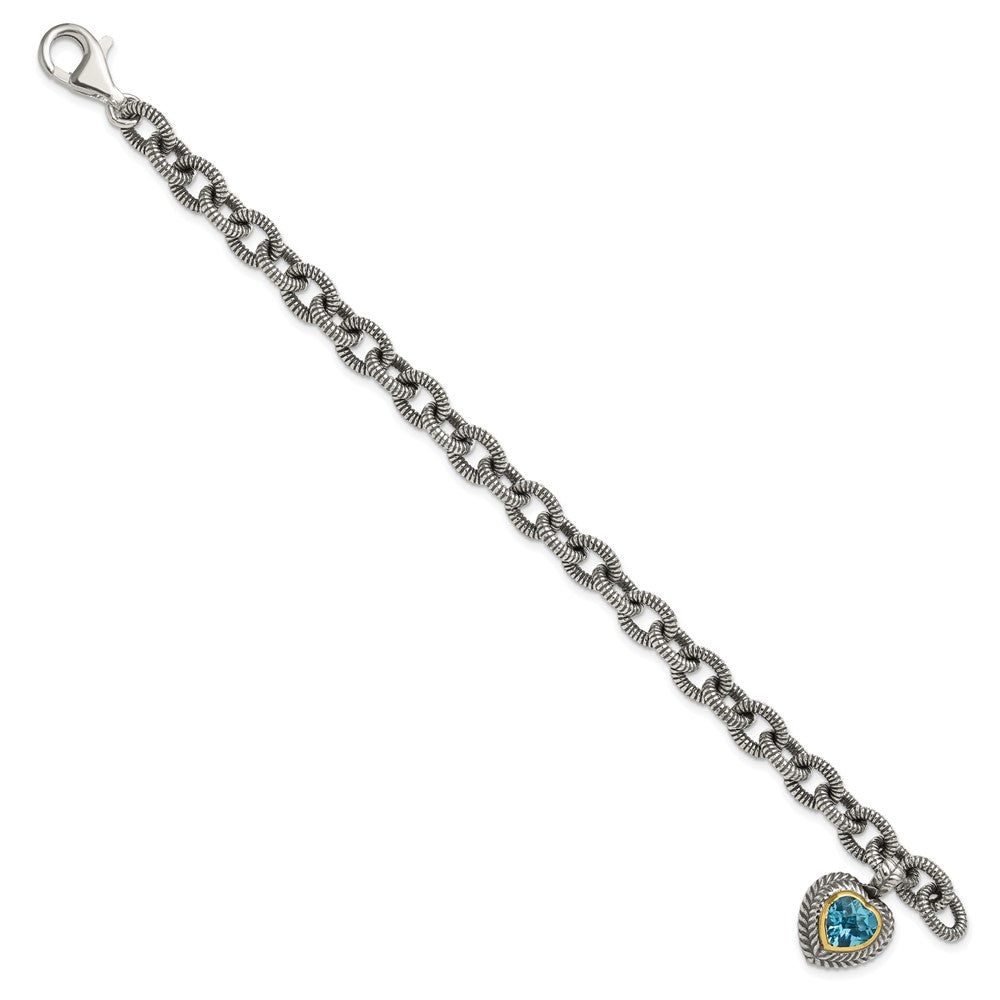 FJC Finejewelers Sterling Silver with 14kt Accent Swiss Blue Topaz Heart Bracelet 7.5 Inches
