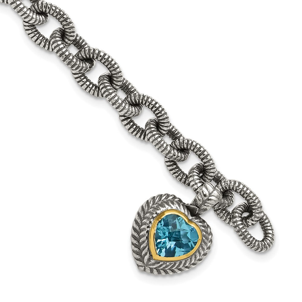 FJC Finejewelers Sterling Silver with 14kt Accent Swiss Blue Topaz Heart Bracelet 7.5 Inches