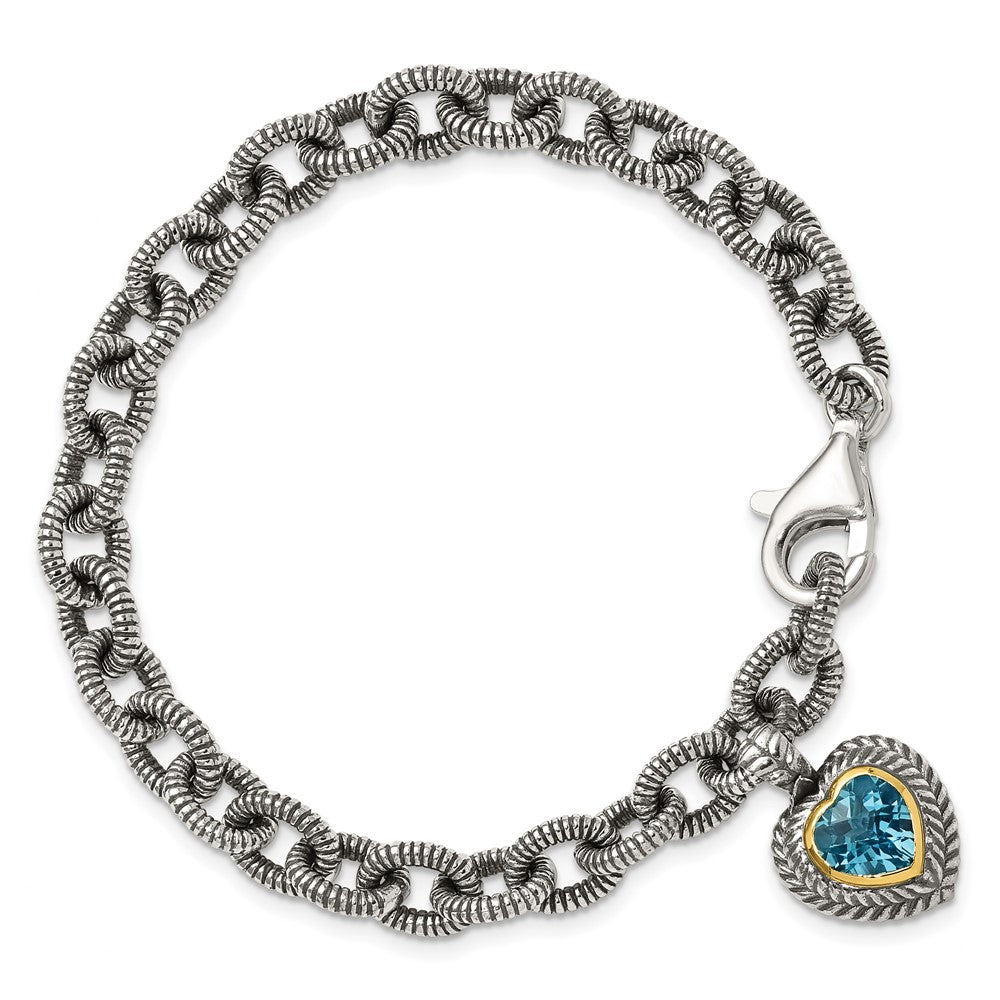 FJC Finejewelers Sterling Silver with 14kt Accent Swiss Blue Topaz Heart Bracelet 7.5 Inches