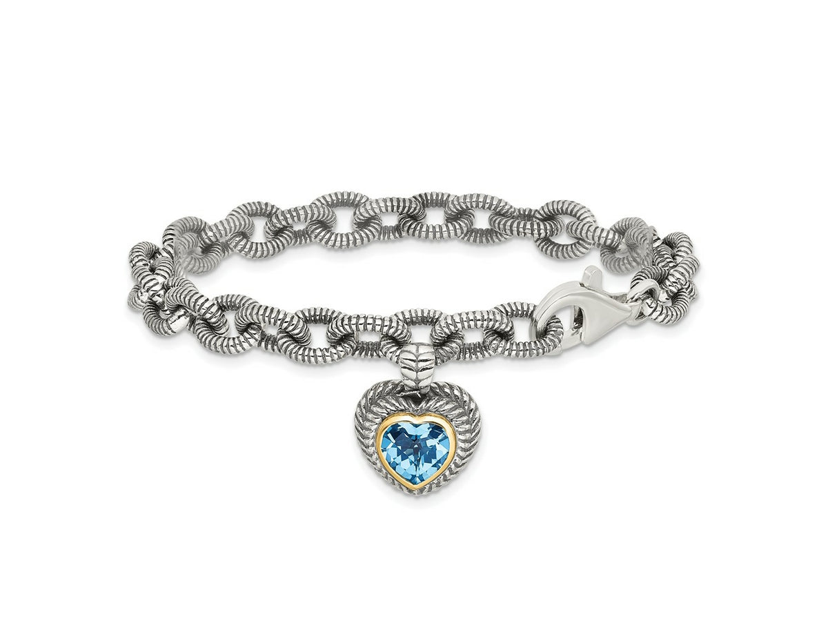 FJC Finejewelers Sterling Silver with 14kt Accent Swiss Blue Topaz Heart Bracelet 7.5 Inches