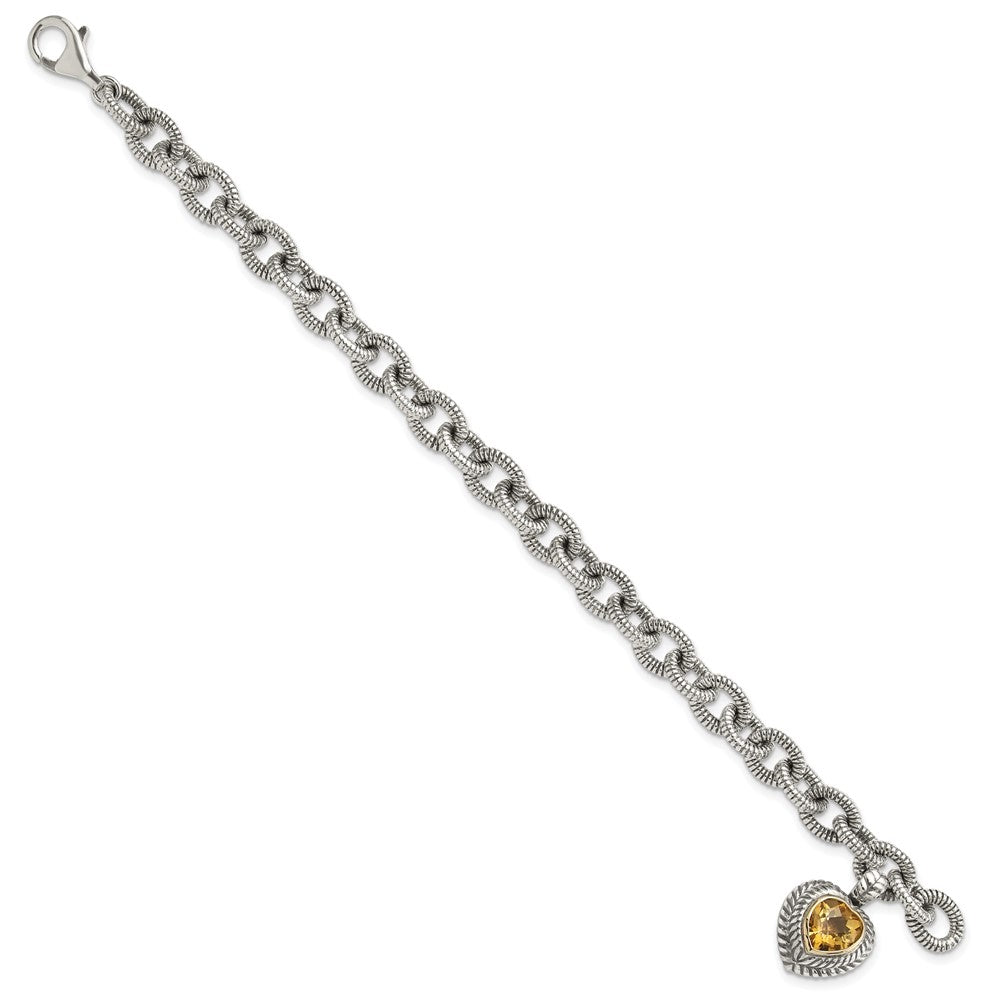 FJC Finejewelers Sterling Silver with 14kt Accent Antiqued with Citrine Heart Bracelet 7.5 Inches