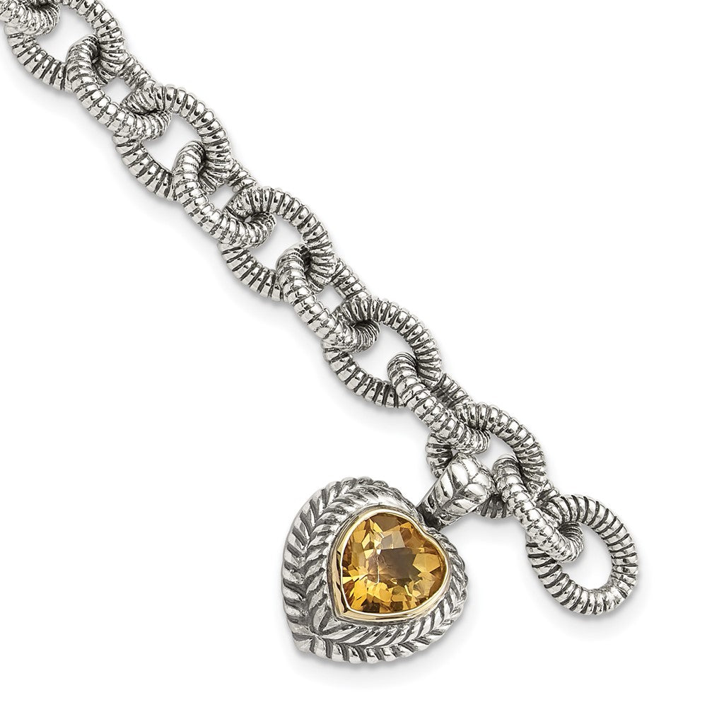 FJC Finejewelers Sterling Silver with 14kt Accent Antiqued with Citrine Heart Bracelet 7.5 Inches