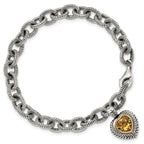 FJC Finejewelers Sterling Silver with 14kt Accent Antiqued with Citrine Heart Bracelet 7.5 Inches