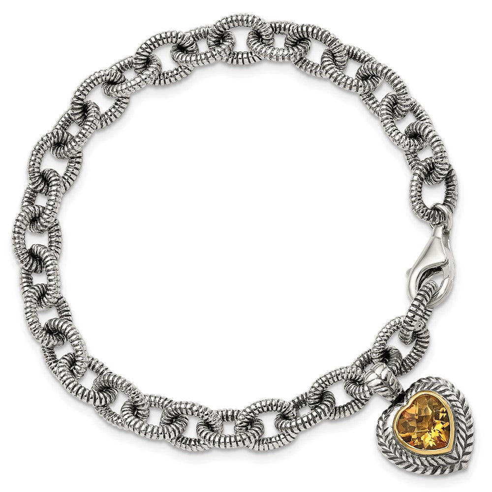 FJC Finejewelers Sterling Silver with 14kt Accent Antiqued with Citrine Heart Bracelet 7.5 Inches