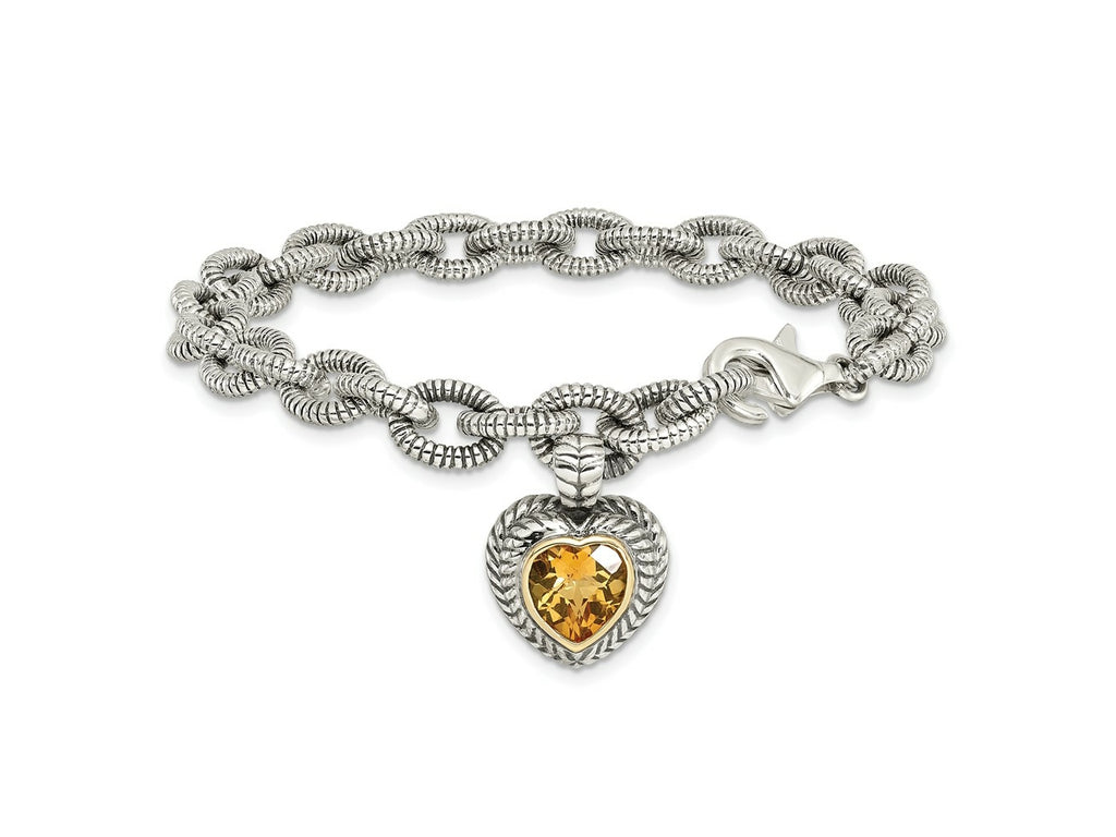FJC Finejewelers Sterling Silver with 14kt Accent Antiqued with Citrine Heart Bracelet 7.5 Inches