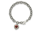 FJC Finejewelers Sterling Silver with 14kt Accent Antiqued with Garnet Heart Link Bracelet 7.5 Inches