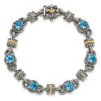 FJC Finejewelers Sterling Silver with 14kt Accent Antiqued with Swiss Blue Topaz Bracelet 7.5 Inches