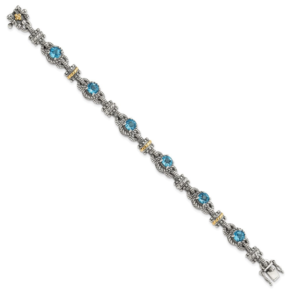FJC Finejewelers Sterling Silver with 14kt Accent Antiqued with Swiss Blue Topaz Bracelet 7.5 Inches