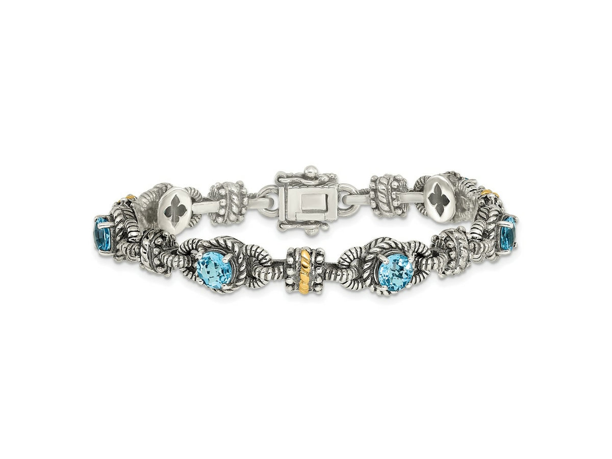 FJC Finejewelers Sterling Silver with 14kt Accent Antiqued with Swiss Blue Topaz Bracelet 7.5 Inches