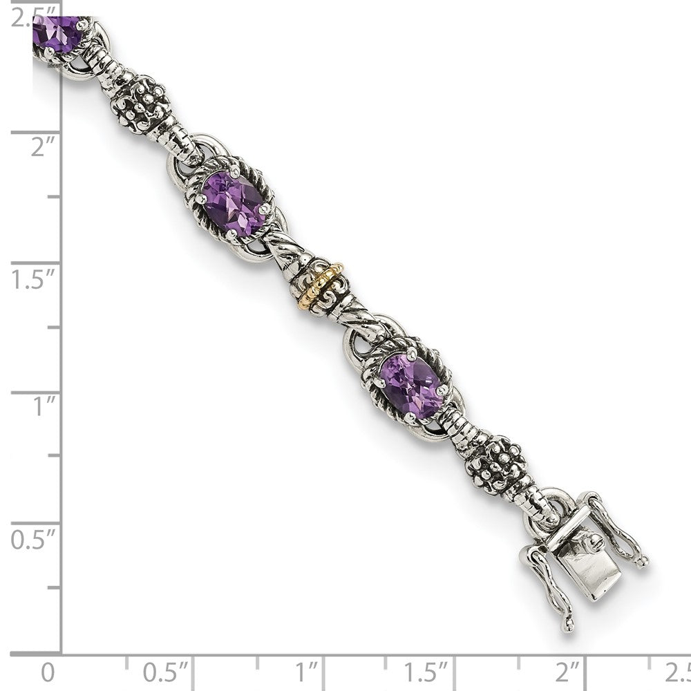 FJC Finejewelers Sterling Silver with 14kt Accent Antiqued with Amethyst Bracelet 7.25 Inches x 8 mm
