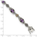 FJC Finejewelers Sterling Silver with 14kt Accent Antiqued with Amethyst Bracelet 7.25 Inches x 8 mm