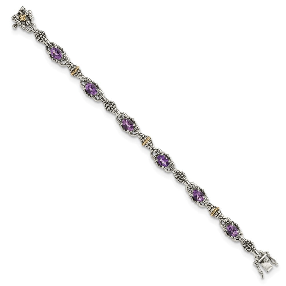 FJC Finejewelers Sterling Silver with 14kt Accent Antiqued with Amethyst Bracelet 7.25 Inches x 8 mm