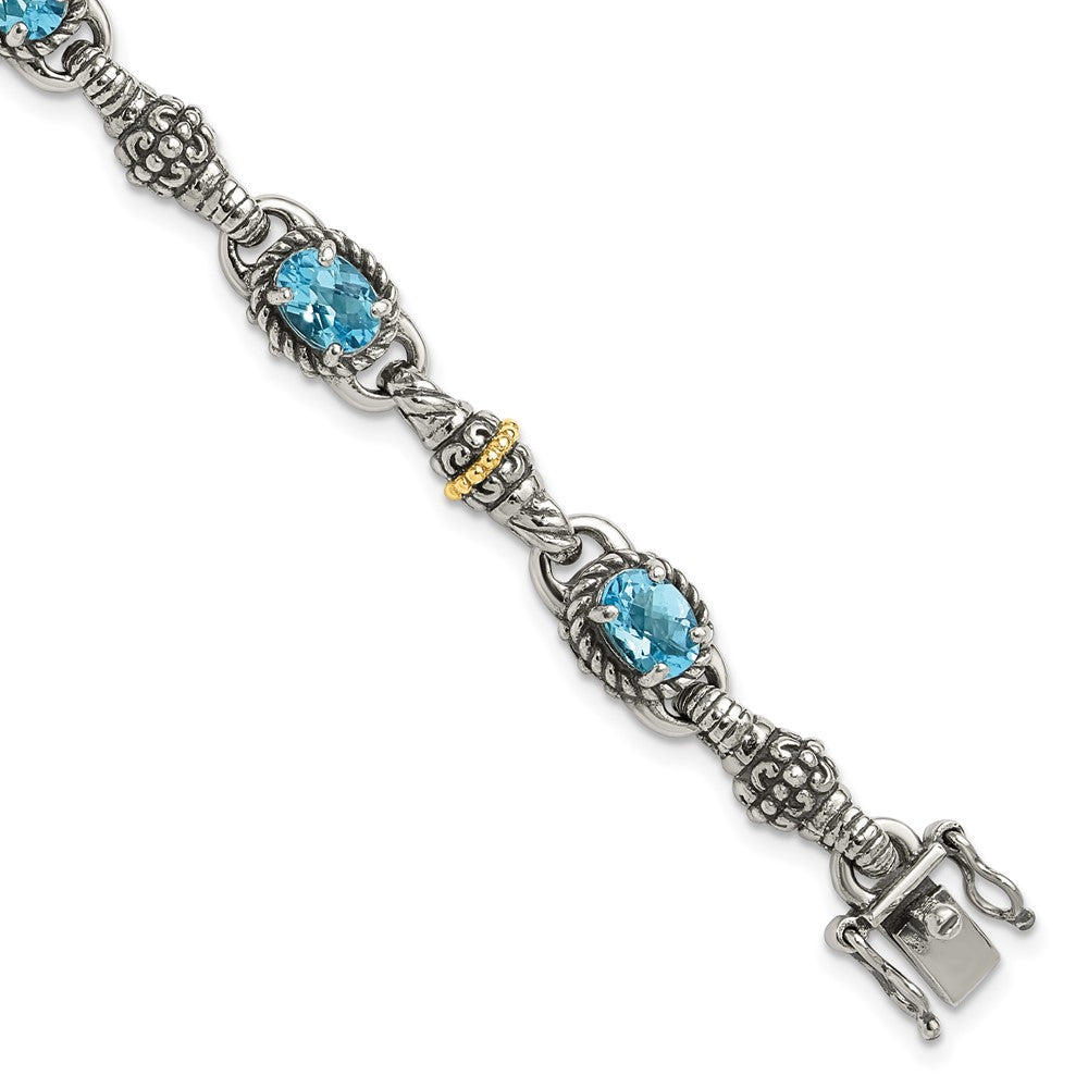 FJC Finejewelers Sterling Silver with 14kt Accent Antiqued with Swiss Blue Topaz Bracelet 7.25 Inches x 10 mm