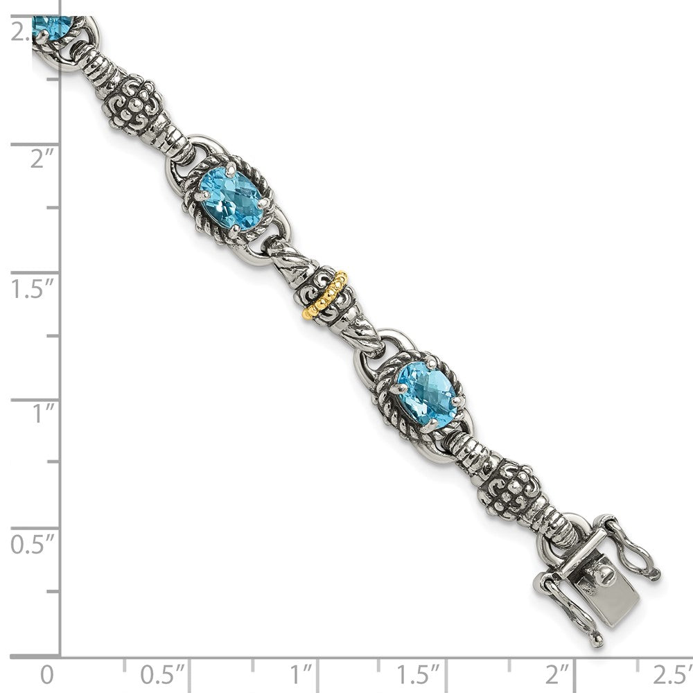 FJC Finejewelers Sterling Silver with 14kt Accent Antiqued with Swiss Blue Topaz Bracelet 7.25 Inches x 10 mm