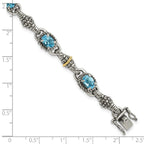 FJC Finejewelers Sterling Silver with 14kt Accent Antiqued with Swiss Blue Topaz Bracelet 7.25 Inches x 10 mm
