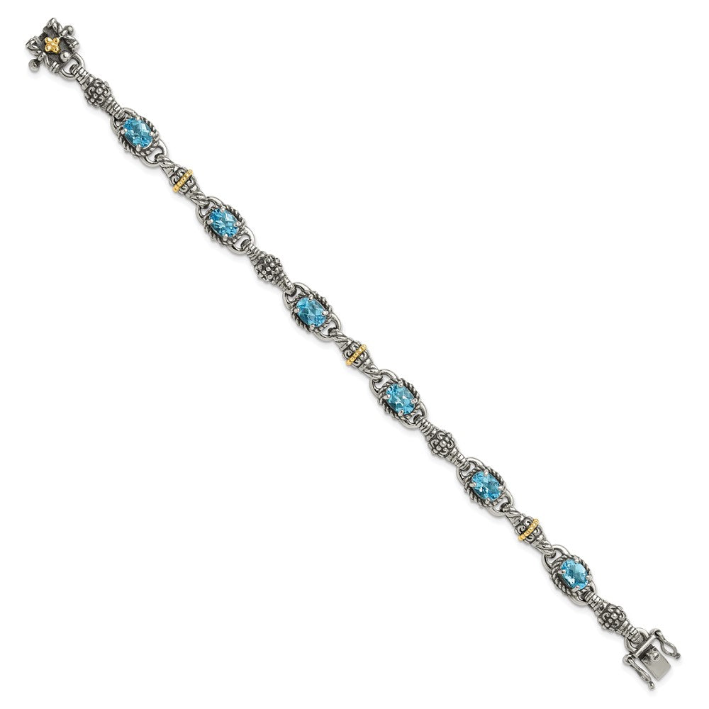FJC Finejewelers Sterling Silver with 14kt Accent Antiqued with Swiss Blue Topaz Bracelet 7.25 Inches x 10 mm