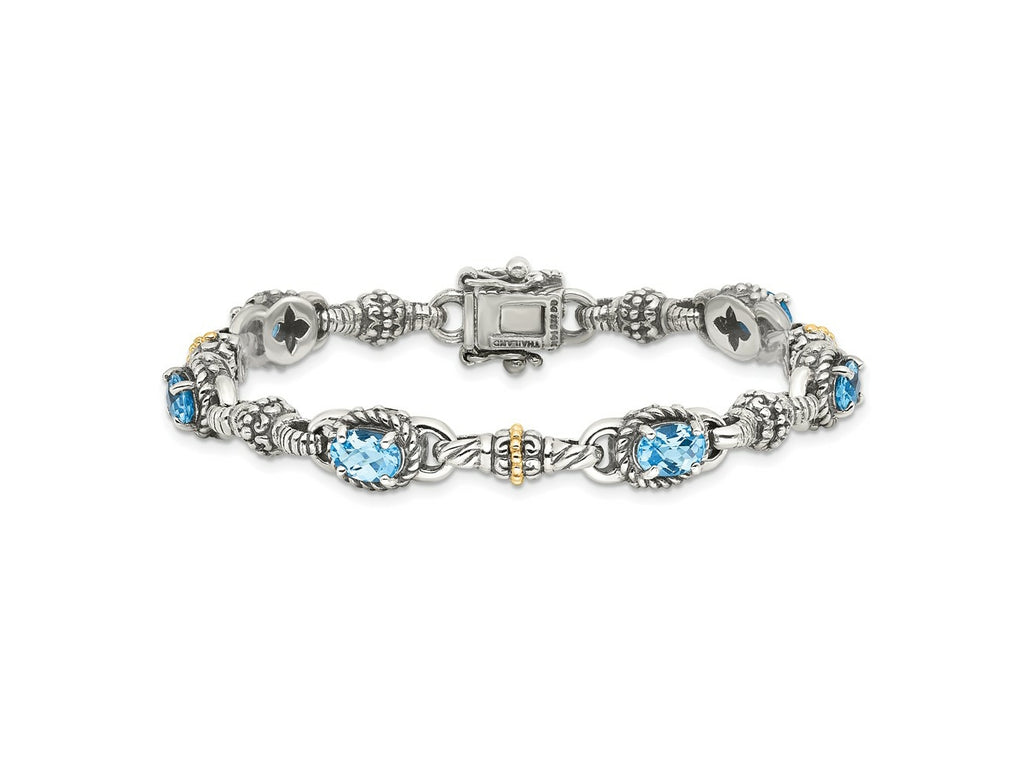 FJC Finejewelers Sterling Silver with 14kt Accent Antiqued with Swiss Blue Topaz Bracelet 7.25 Inches x 10 mm