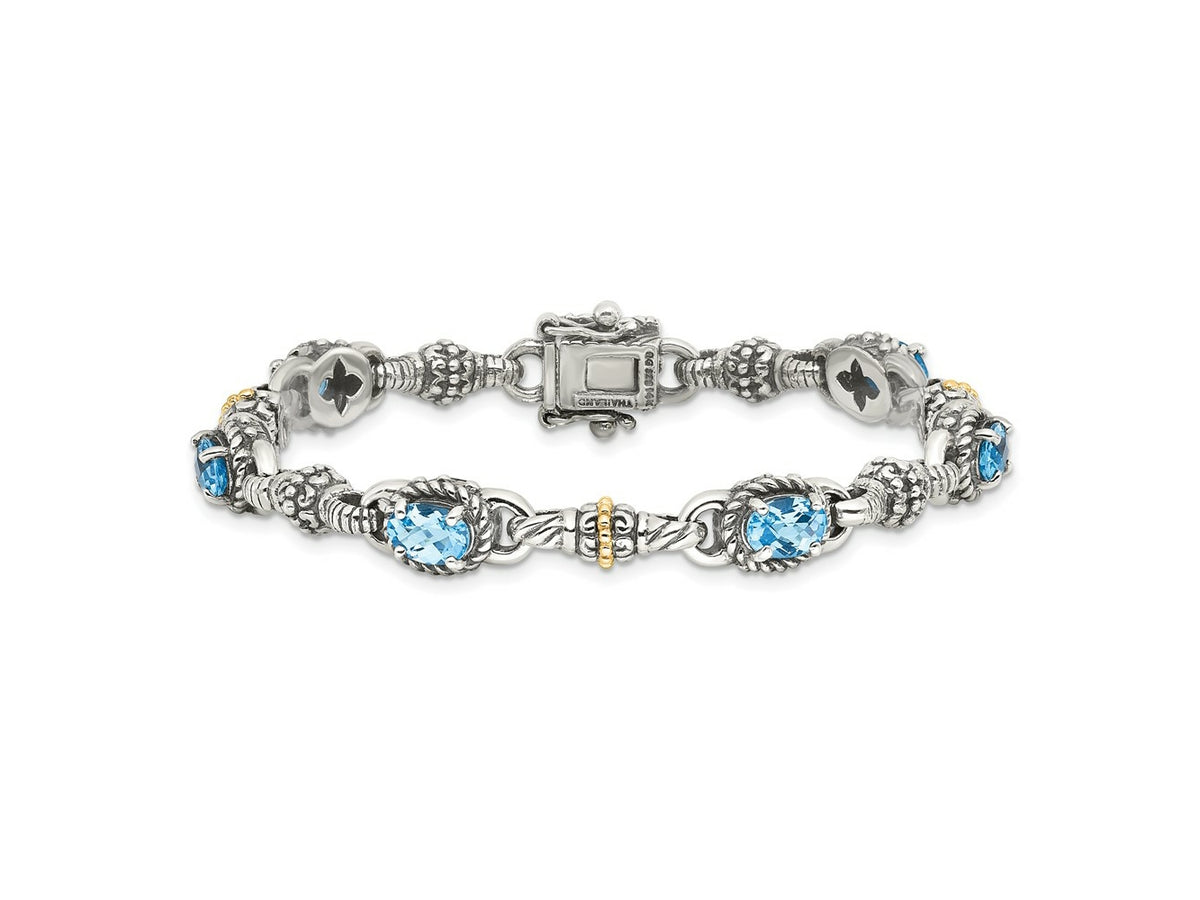 FJC Finejewelers Sterling Silver with 14kt Accent Antiqued with Swiss Blue Topaz Bracelet 7.25 Inches x 10 mm