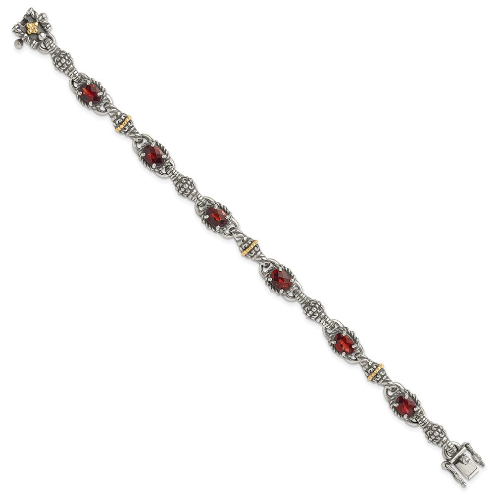 FJC Finejewelers Sterling Silver with 14kt Accent Antiqued with Oval Garnet Bracelet 7.25 Inches