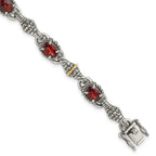FJC Finejewelers Sterling Silver with 14kt Accent Antiqued with Oval Garnet Bracelet 7.25 Inches