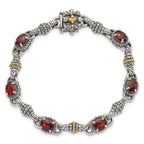 FJC Finejewelers Sterling Silver with 14kt Accent Antiqued with Oval Garnet Bracelet 7.25 Inches