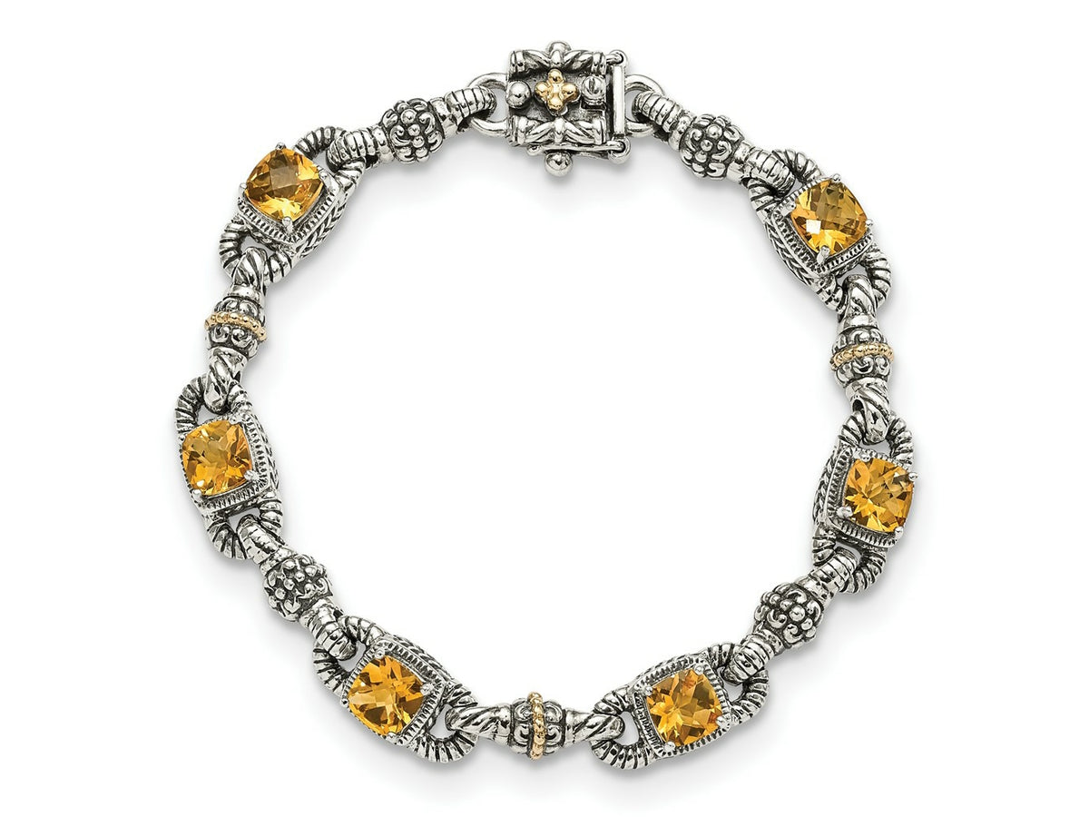 FJC Finejewelers Sterling Silver with 14kt Accent Antiqued with Citrine Bracelet 7.25 Inches